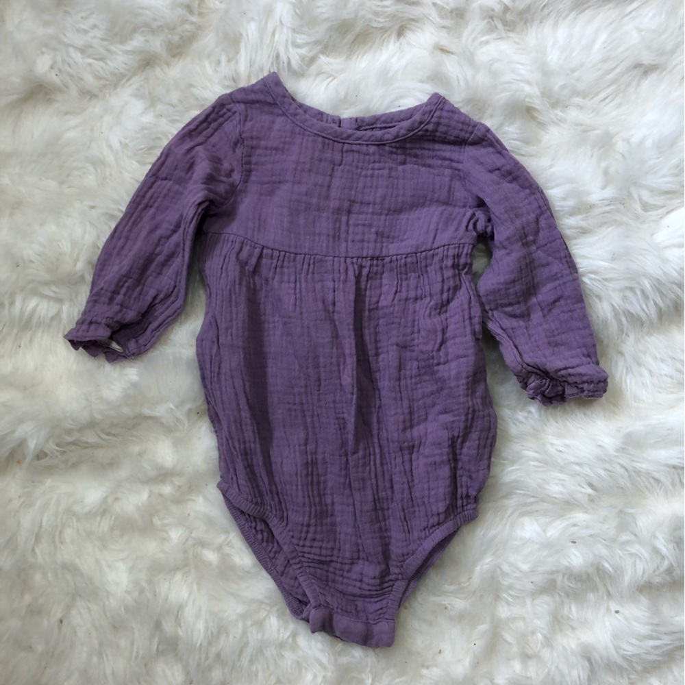Grayson Mini 3-6 months purple long sleeve bubble romper Muslim fabric gauze